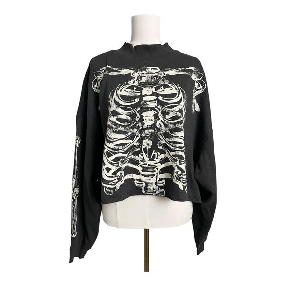 H&M Cropped Skeleton Goth Sweatshirt Fleece Pullover 4XL Plus Witchy Whimsigoth - Picture 1 of 5